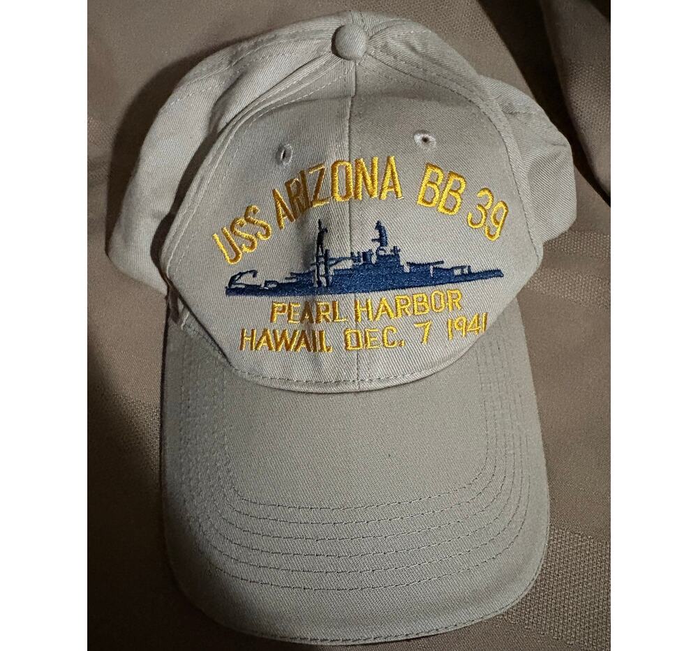 USS Arizona BB-39 Pearl Harbor Hawaii Dec 7 1941 Memorial Hat Cap Tan Cotton